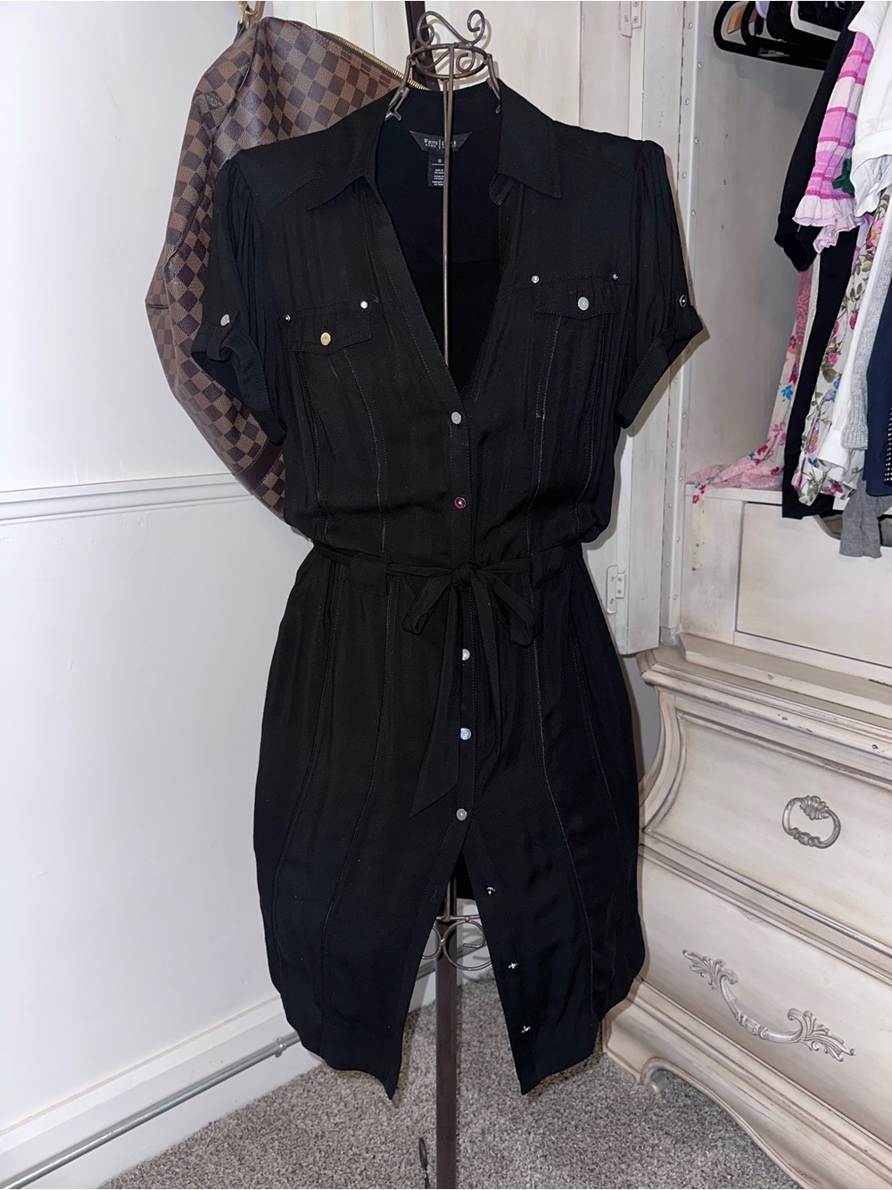 White House Black Market Black Button-Front Shirt Dress